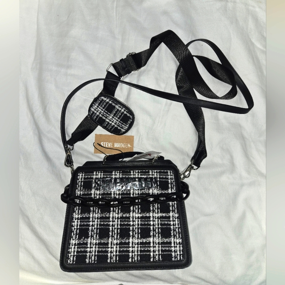 Steve Madden Monochrome Plaid Crossbody Bag